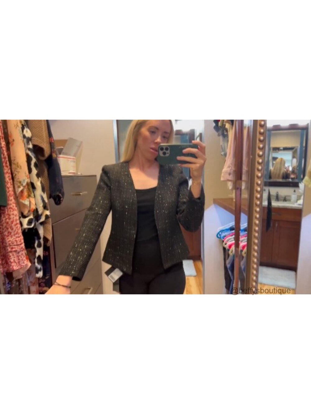 Collarless Open Front Fitted Tweed Blazer Jacket Fully Lined Casual Work Coat - Picture 6 of 6